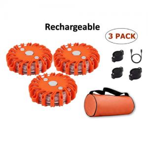 3pack 16 led rechargeable warning light set